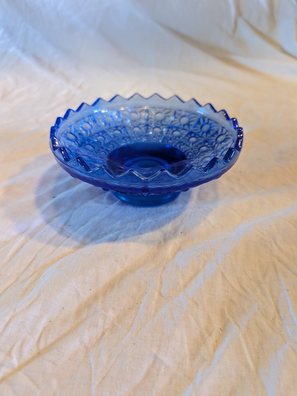 2/30$ Vintage Cobalt Blue Pressed Glass Pedestal candy dish